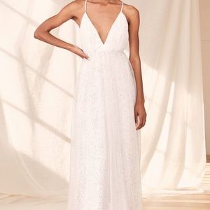 Perfect Promise White Glitter Tulle Maxi Dress